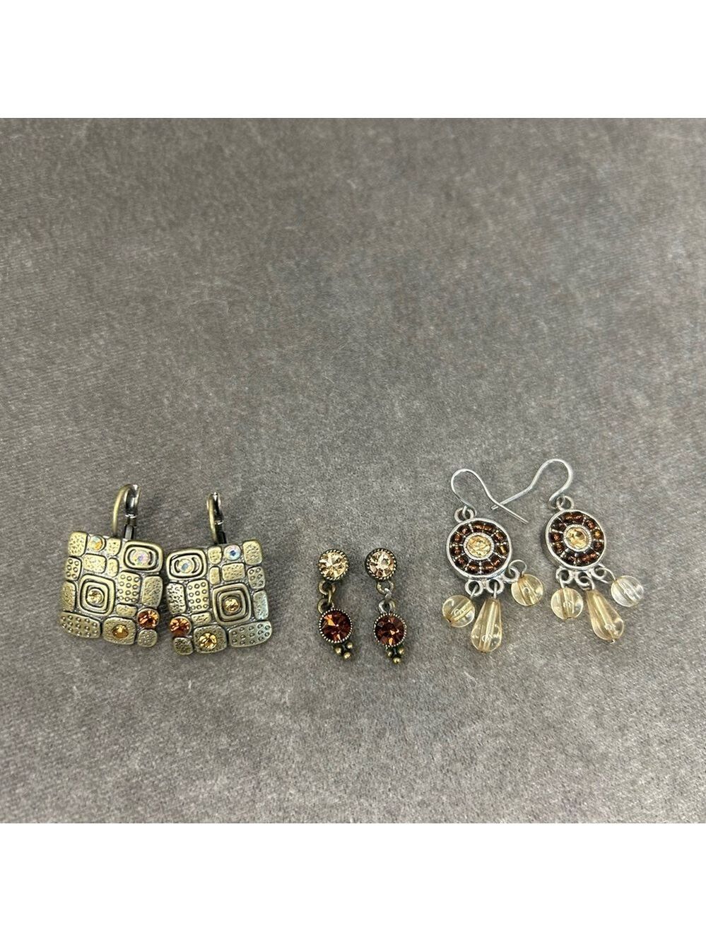 Bundle of bronze brass tone Crystal rhinestone dangling earrings
